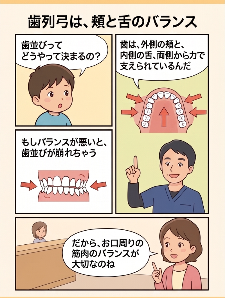 歯列弓は、頬と舌のバランス