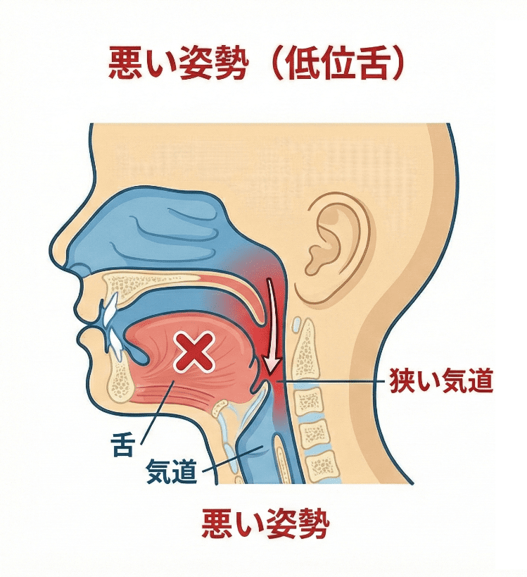 悪い例：舌が下がっている